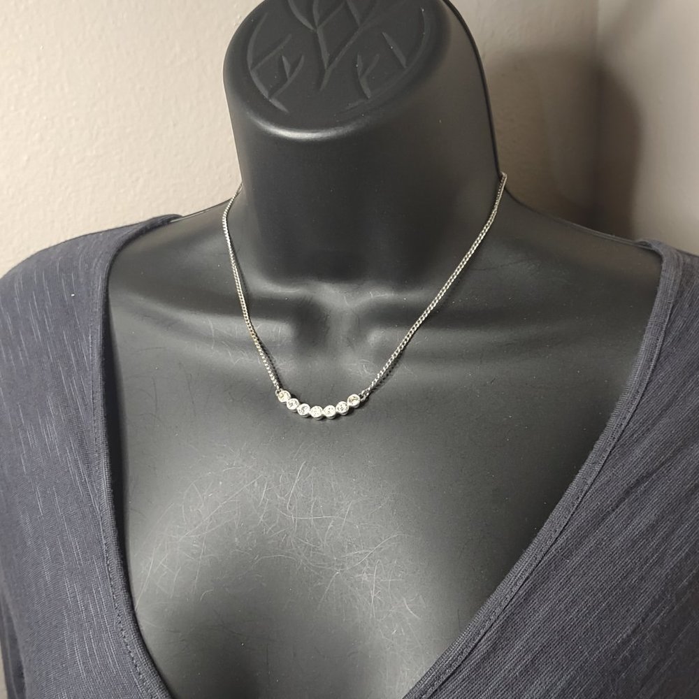 Vintage Emmons Silver Tone Cute Little Necklace With Clear Rhinestones 15.5 Inch